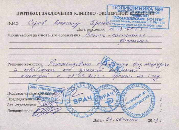 Купить освобождение от физкультуры надежно